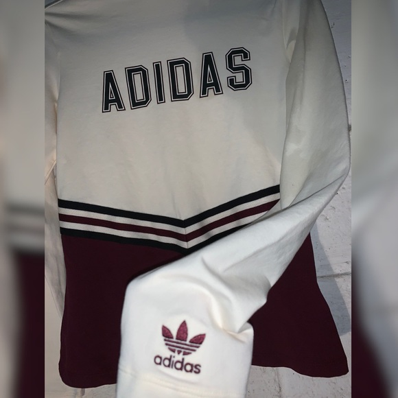 Cream and Maroon Vintage Cheer Style Adidas Top - Picture 2 of 5